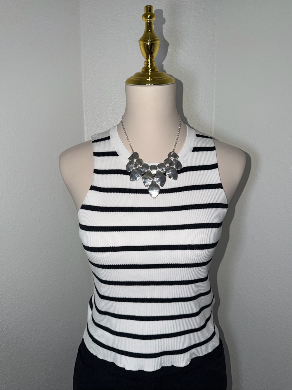 Striped Ribbed Tank Top - White & Black